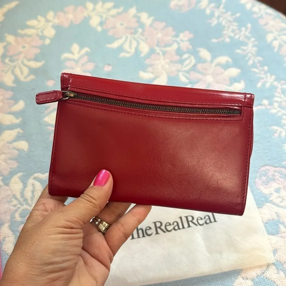 VTG *Christian Dior* AUTHENTIC Saddle Flap Red 2-Way French Wallet Clutch
